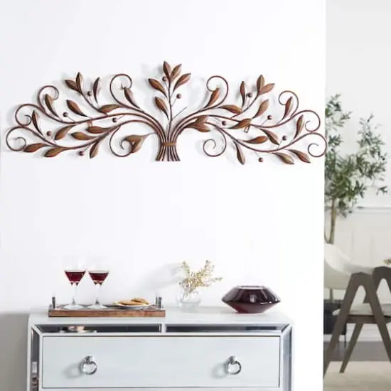 Brown Traditional Scroll & Leaf Metal Wall Accent {5}