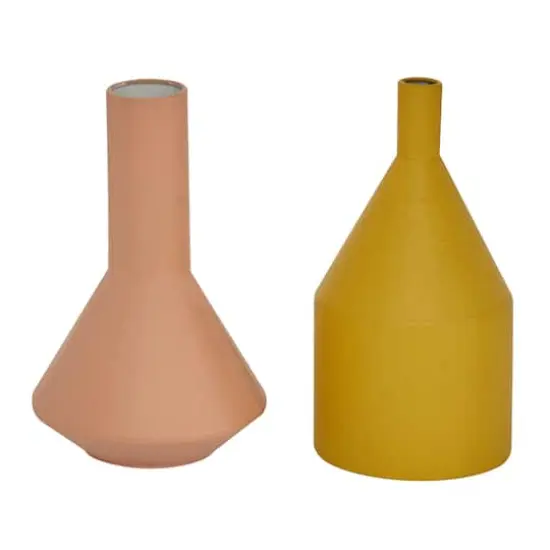 Set of 2 Multi Colored Metal Rustic Vase, 11.25", 11.5" {3}