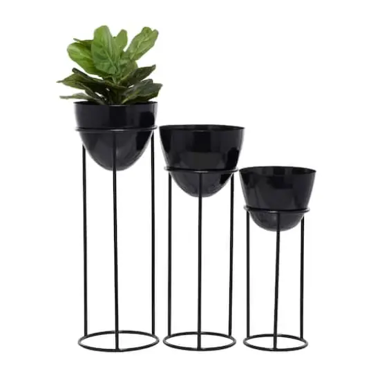 Set of 3 Black Iron Contemporary Planters, 13" x 13" x 13" {6}