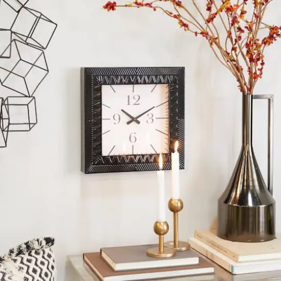 Black Metal Modern Wall Clock, 12" x 3" x 12" {7}