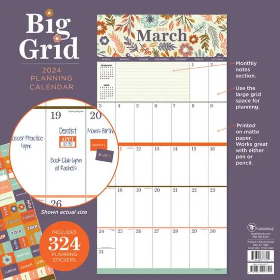 TF Publishing 2024 Big Grid-Floral Wall Calendar {3}