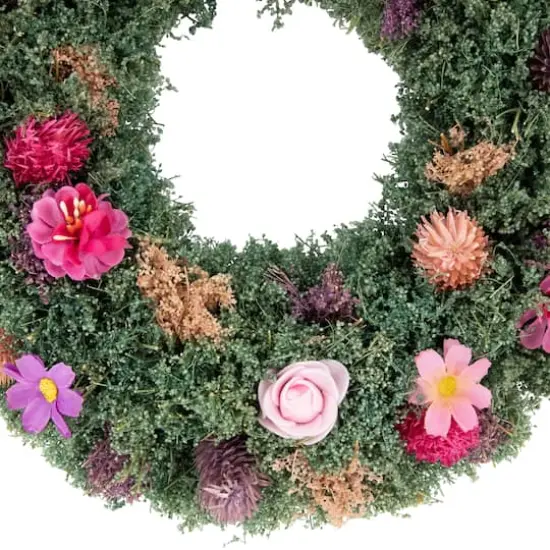 13" Pink Rose & Purple Thistle Spring Wreath {5}