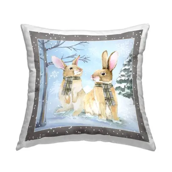 Stupell Industries Snowy Rabbits in Scarf Throw Pillow {1}