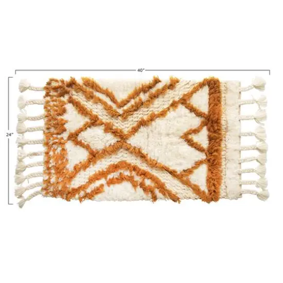 Wool Tufted Patterned Rug with Braided Tassels, 24" x 40" {5}