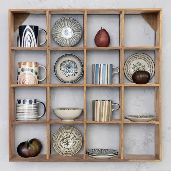 Hello Honey&reg; 28" Square Walnut Finish Reclaimed Wood Shelf with 16 Compartments {3}