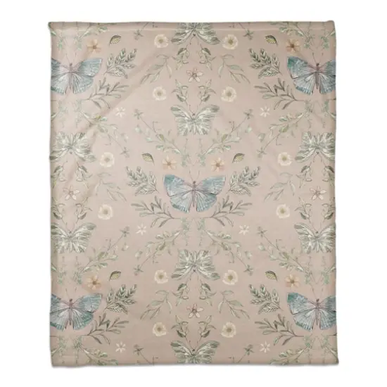 Butterfly Pattern Coral Fleece Blanket Blush {1}