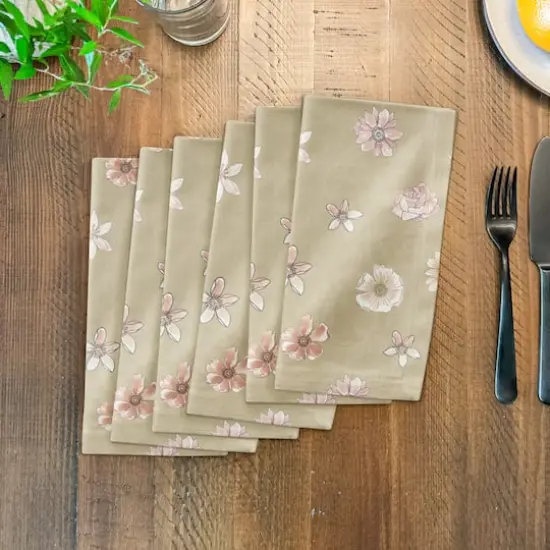 Florals Cotton Twill Napkin Tan {4}