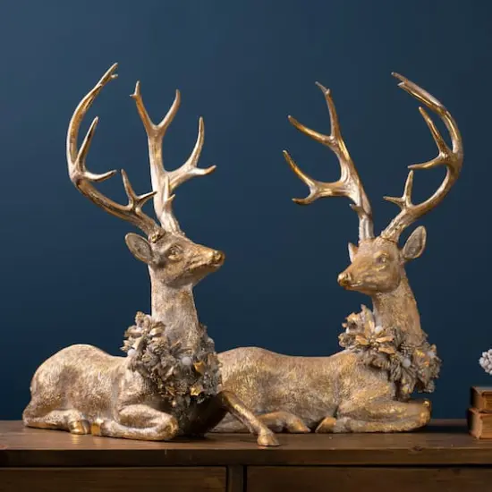 Gold Lounging Deer LED Figurine Set, 21" & 21.75" {6}