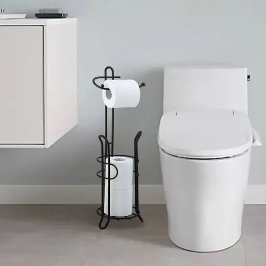 SunnyPoint 23.5" Black Bathroom Toilet Tissue Paper Roll Storage Holder Stand {4}