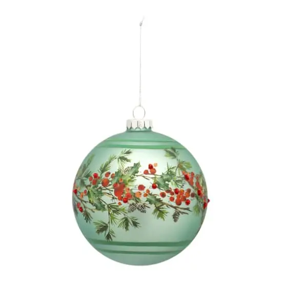 6ct. 5" Pine & Berry Glass Ball Ornaments {1}
