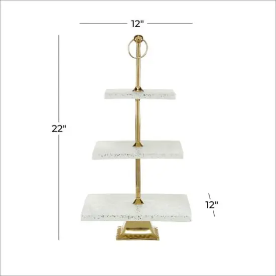 White Marble & Aluminum 3 Tier Tray Stand {6}