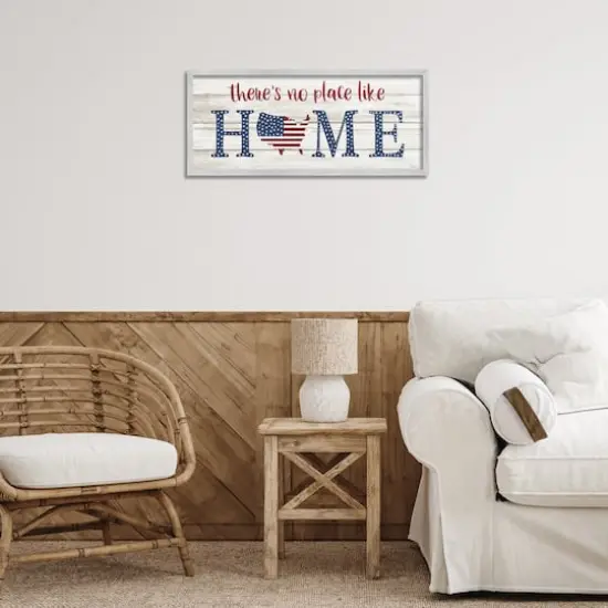 Stupell Industries Patriotic There's No Place Like Home Phrase Americana Framed Giclee Art Gray {3}