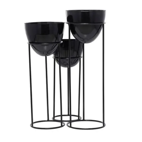 Set of 3 Black Iron Contemporary Planters, 13" x 13" x 13" {11}