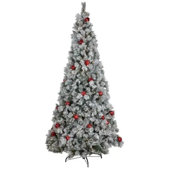 7.5ft. Pre-Lit Snowy Bristle Pine Artificial Christmas Tree with Ornaments, Warm White LED Lights {1}