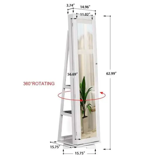 Pearl White Rotatable 2-in-1 Lockable Jewelry Cabinet {7}