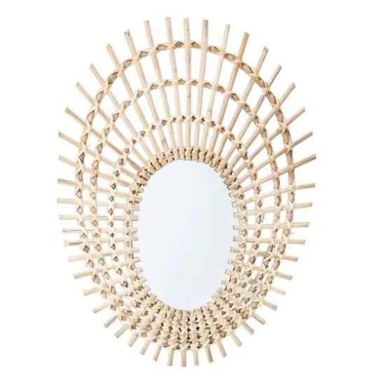 Hello Honey&reg; 21" Decorative Beige Oval Rattan Mirror {1}