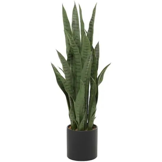 3ft. Green Faux Snake Foliage Artificial Plant with Black Porcelain Pot {1}