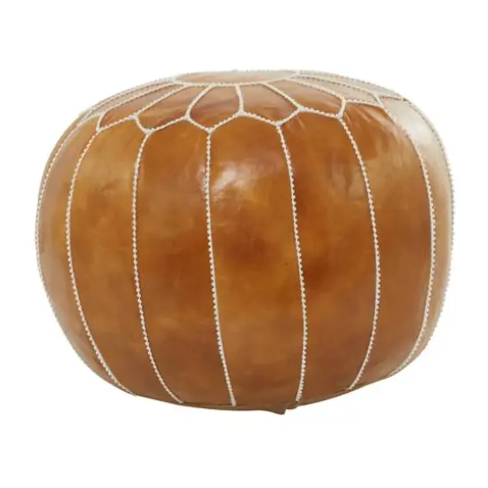 Light Brown Leather Bohemian Pouf, 24" x 24" x 18" {7}