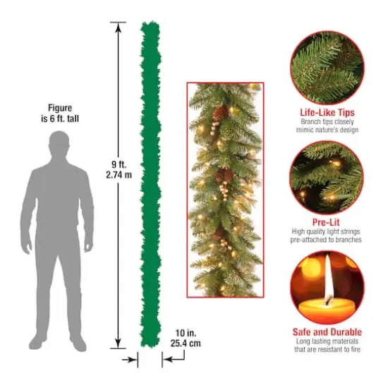 9' x 10" Pre-lit Glittery Pine Artificial Christmas Garland with 100 Clear Lights {5}