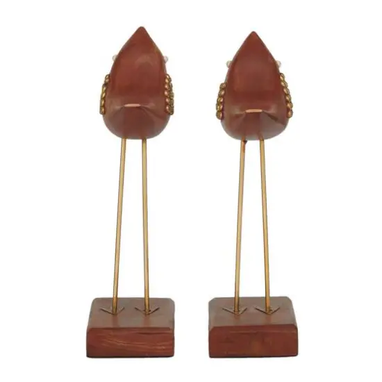 Brown Wood Traditional Bird Sculpture, Set of 2" 3", 10" {6}