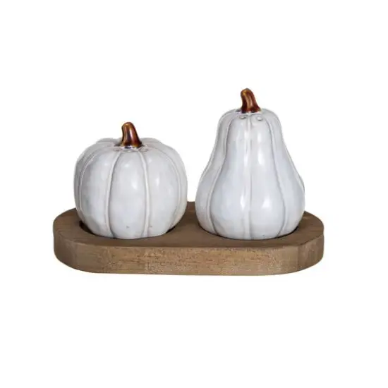 Hello Honey&reg; White & Natural Stoneware Pumpkin Salt & Pepper Shaker Set {1}