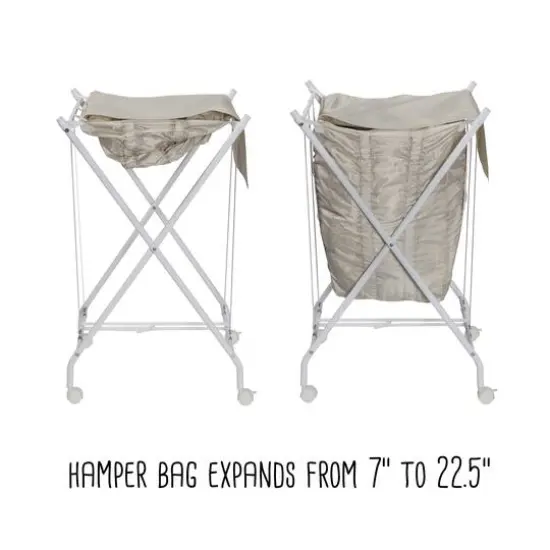 Honey Can Do White/Natural Single Bounce Back Hamper with Wheels and Lid {17}