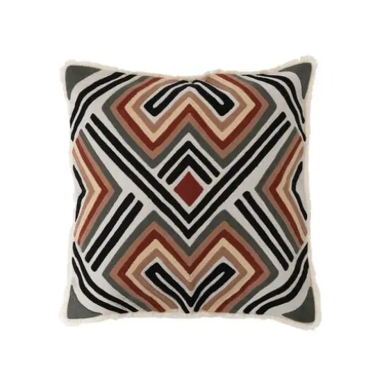 Cotton Embroidered Pillow With Pattern & Fringe {1}