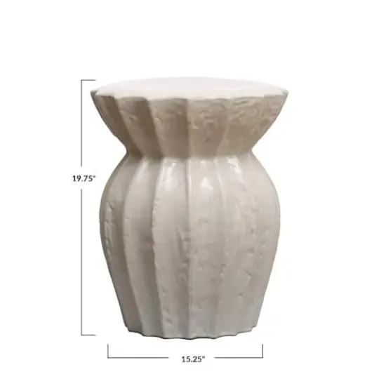Hello Honey&reg; 20" Elegant Round Sculpted White Stoneware Stool {5}