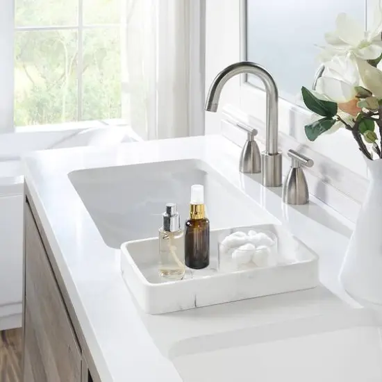 SunnyPoint White Marble Finish Round Corner Organizer Tray {3}