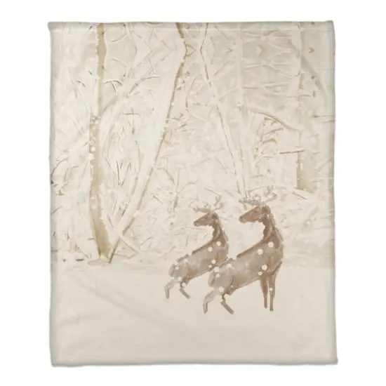 Snowy Woods Deer 50x60 Coral Fleece Blanket {1}