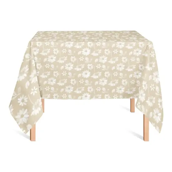 5ft. Tan & White Floral Tablecloth {3}