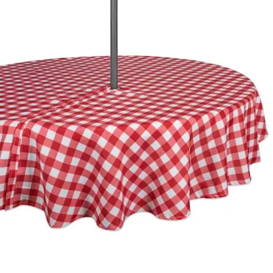 DII&reg; 60" Round Red Check Outdoor Tablecloth With Zipper {1}