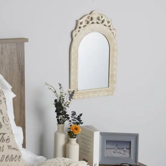 Arched-Top Antique White Wall Mirror {4}