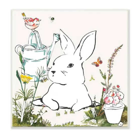 Stupell Industries Curious Bunny Rabbit in Garden Wooden Wall Plaque {1}