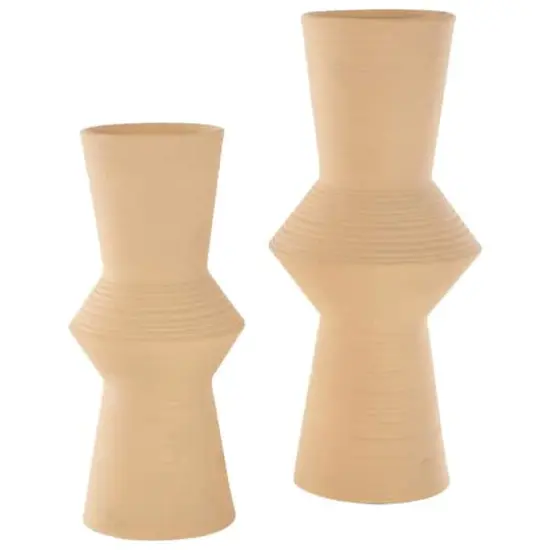 Ceramic Ribbed Cone Shaped Vase Set Brown {4}