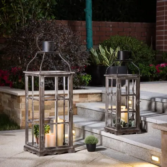 Glitzhome&reg; Oversized Wood & Metal Lantern Set {4}