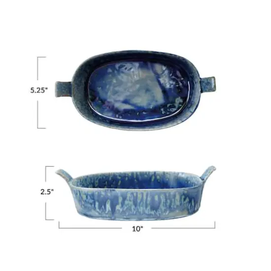 Hello Honey Stoneware Baker with Handles with Reactive Crackle Glaze, Blue {4}