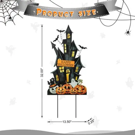 Glitzhome&reg; 32" Halloween Metal Haunted House Yard Stake {9}