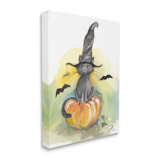 Stupell Industries Witch Cat on Pumpkin Canvas Wall Art {4}