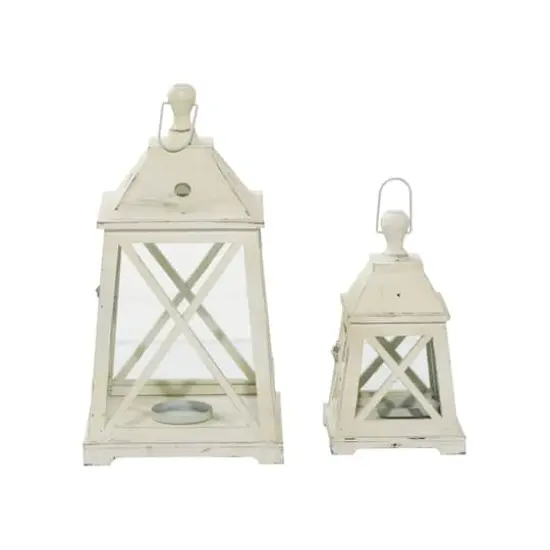Set of 2" White Wood Coastal Lantern, 19", 12" {3}