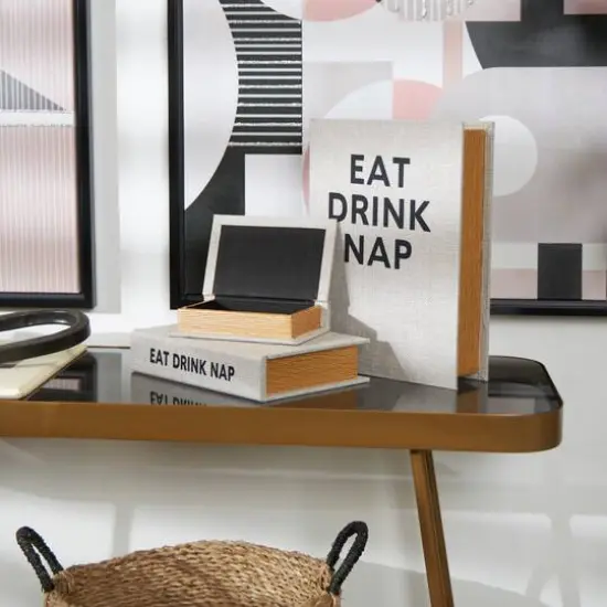 Light Gray Eat Drink Nap Linen Storage Book Box Set {8}