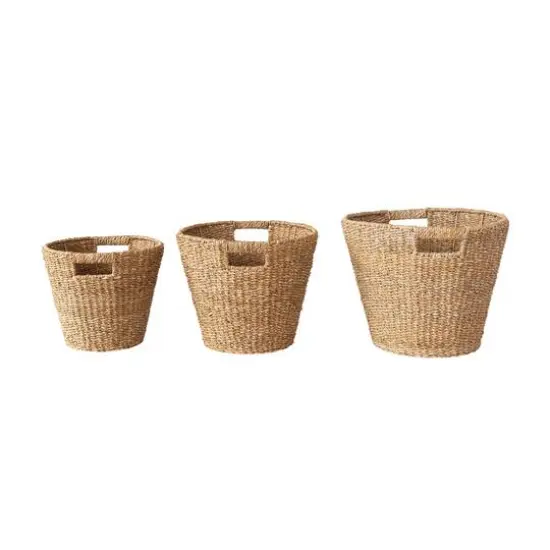 Hello Honey&reg; Natural Round Decorative Handwoven Seagrass Cone Basket Set with Handles {1}