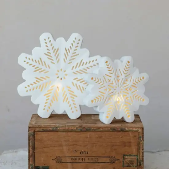 Hello Honey&reg; 6" White LED Lighted Stoneware Bisque Snowflake Accent {3}