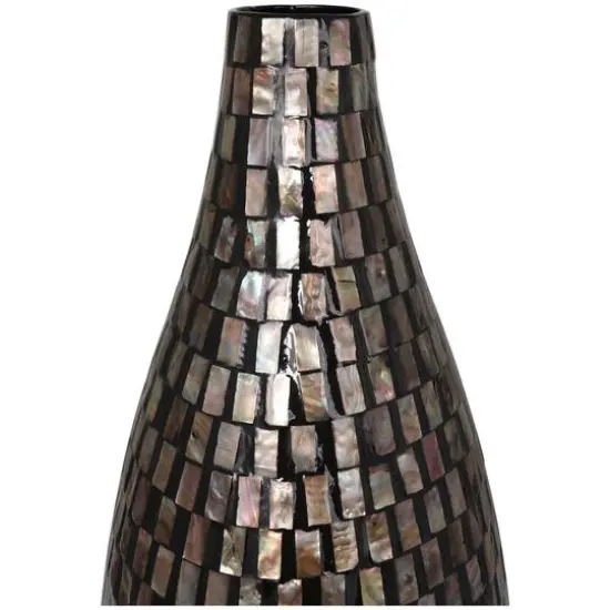 24" Black Mother of Pearl Handmade Mosaic Inspired Vase {8}
