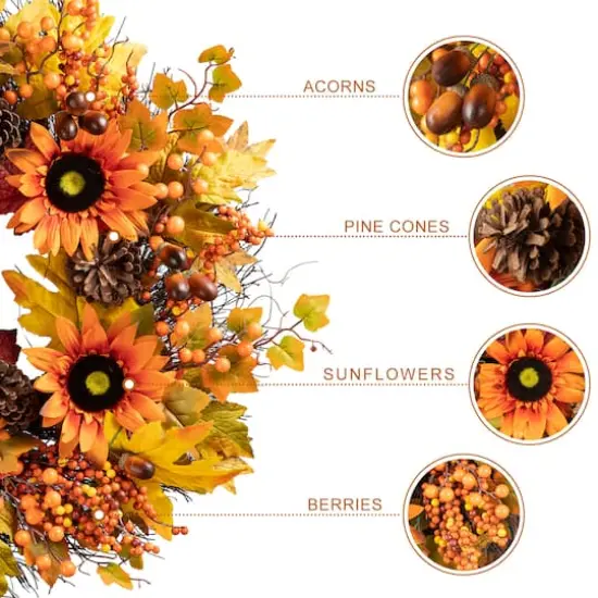 Glitzhome&reg; 24" Fall Sunflower, Maple Leaf &Berry Wreath {7}