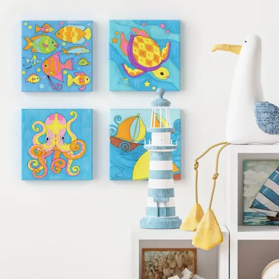 Arteza&reg; Kids Canvas Paint Kit, 4 8x8 Canvas with Brushes & Paints Ocean Scenes {7}