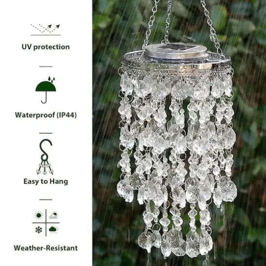 Glitzhome&reg; 18.75" Solar Lit Beaded Wind Chimes, 2ct. Transparent {8}