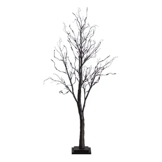 4ft. Orange & Purple LED Pre-Lit Halloween Deluxe Black Twig Artificial Fall Tree {1}