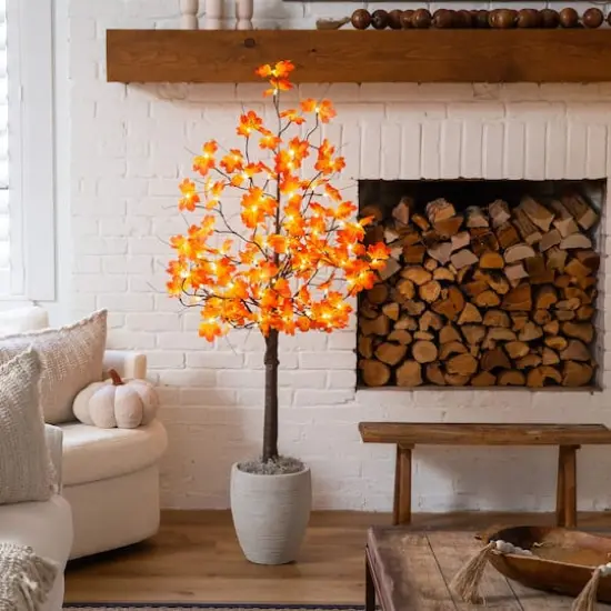 5ft. Pre-Lit Minimalist Autumn Maple Artificial Fall Tree with 96 Warm White LED Lights {9}