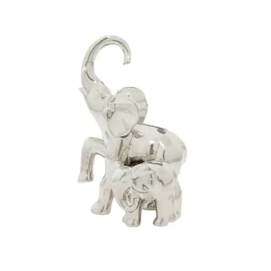 11" Silver Elephant Ceramic Sculpture {3}